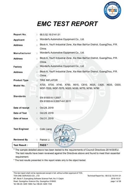 ΚΙΝΑ Guangzhou Wonderfu Automotive Equipment Co., Ltd Πιστοποιήσεις